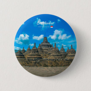 Macaron Rond 5 Cm Borobudur, Indonésie - Temple bouddhiste ancien
