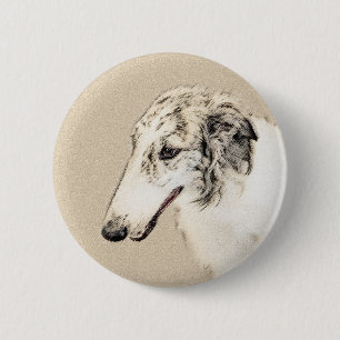 Macaron Rond 5 Cm Borzoi (Argent Brindle) Peinture Chien Art origina