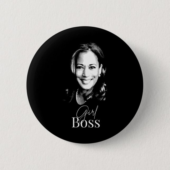 Macaron Rond 5 Cm Boss Kamala Harris Pour Libéraux-Démocrates (Devant)