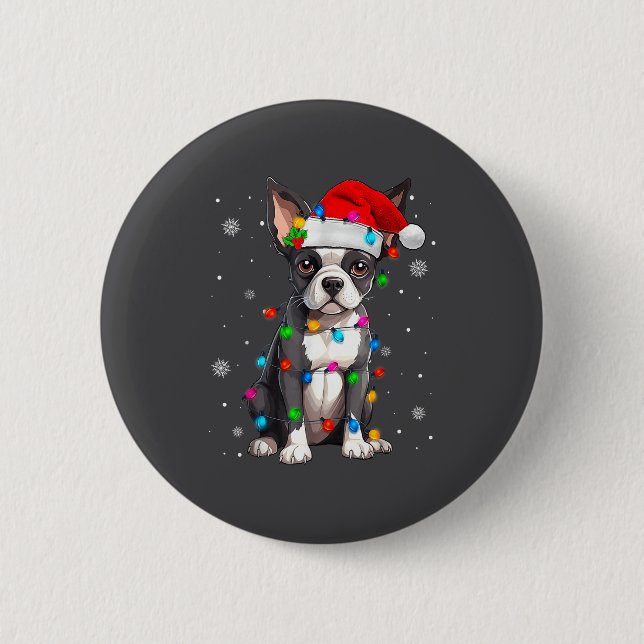 Macaron Rond 5 Cm Boston Terrier Christmas Santa Hat  (Devant)
