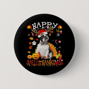 Macaron Rond 5 Cm Boston Terrier Halloween Chien de Noël Happy Hallo