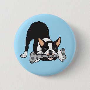 Macaron Rond 5 Cm Boston Terrier. Heureux de devenir chanceux