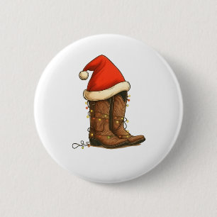 Macaron Rond 5 Cm Botte Cowboy Noël Occidental Santa Hat
