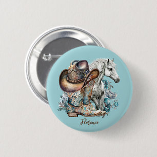 Macaron Rond 5 Cm Botte de cheval Cowgirl bottes de cowboy casquette