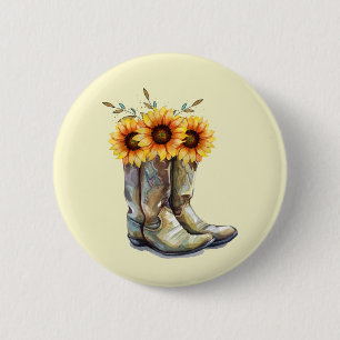 Macaron Rond 5 Cm Bottes rustiques Cowboy avec tournesol