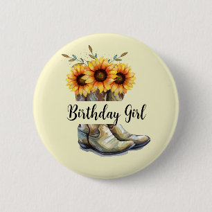 Macaron Rond 5 Cm Bottes rustiques Cowboy avec tournesol Fille d'ann
