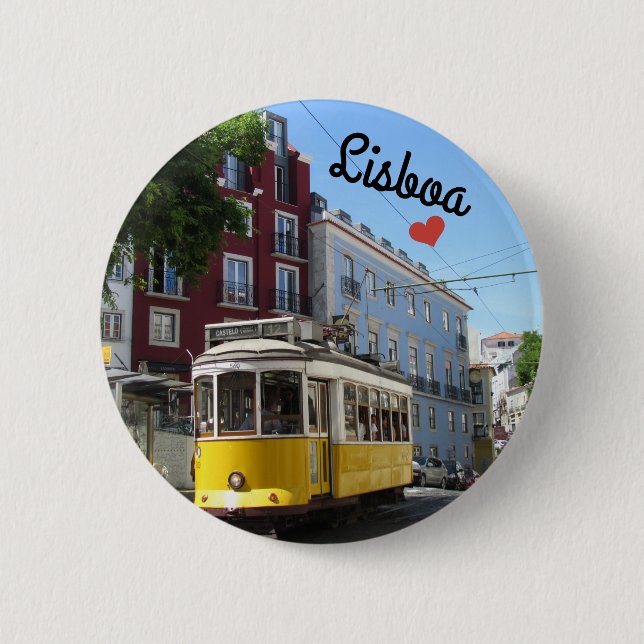 Macaron Rond 5 Cm Botton/Pin ~ Lisbonne, Portugal (Devant)