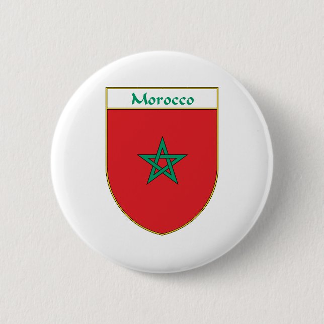 Macaron Rond 5 Cm Bouclier de drapeau du Maroc (Devant)