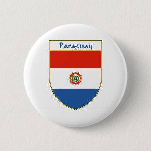 Macaron Rond 5 Cm Bouclier de drapeau du Paraguay