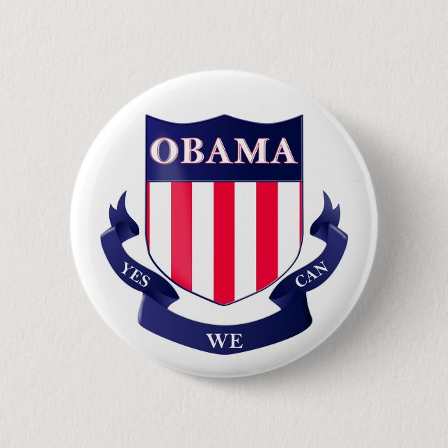 Macaron Rond 5 Cm Bouclier d'Obama "oui que nous pouvons" nous (Devant)
