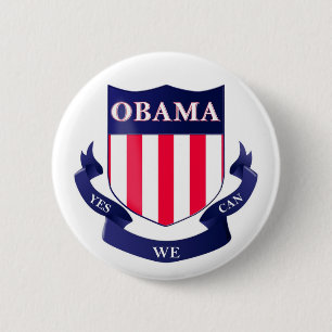 Macaron Rond 5 Cm Bouclier d'Obama "oui que nous pouvons" nous