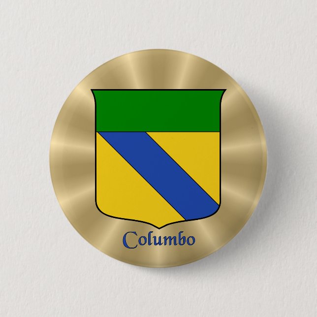 Macaron Rond 5 Cm Bouclier historique de Columbo sur Golden Sunburst (Devant)