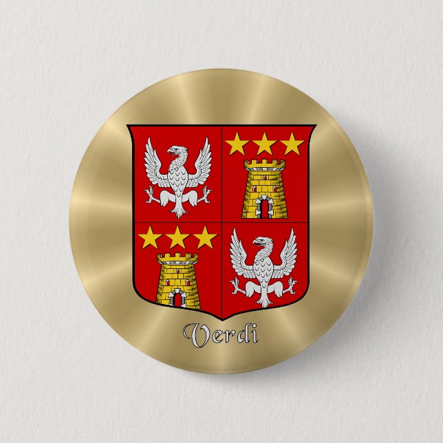 Macaron Rond 5 Cm Bouclier historique de Verdi sur Golden Sunburst (Devant)