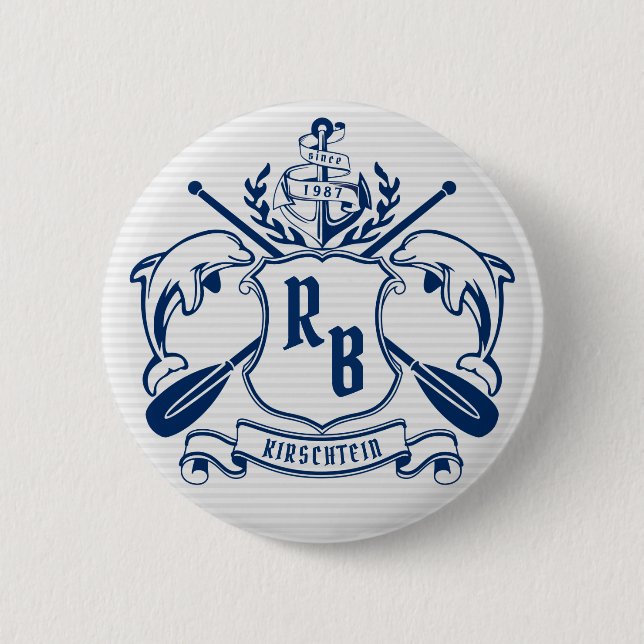 Macaron Rond 5 Cm Bouclier nautique de laurier d'avirons d'Ancre de (Devant)