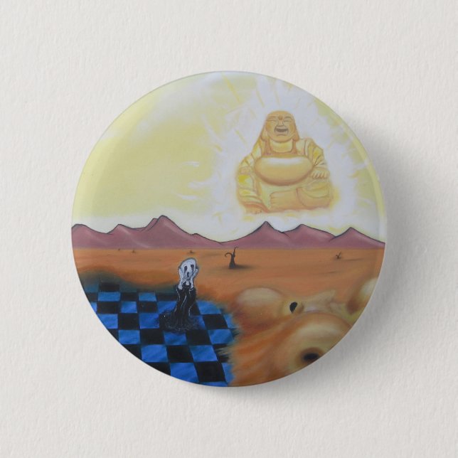 Macaron Rond 5 Cm Bouddha dans le Pin de ciel (Devant)