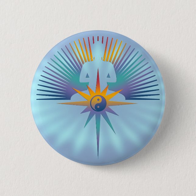 Macaron Rond 5 Cm Bouddha Star 3D | brillance bleue (Devant)