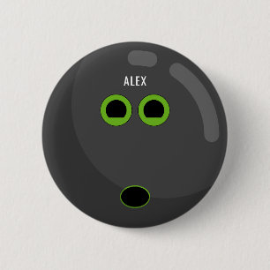 Macaron Rond 5 Cm Boule de Bowling avec votre nom Noir/Vert