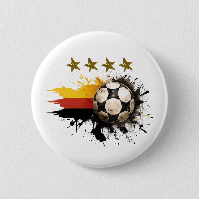 Macaron Rond 5 Cm Boule de football avec drapeau allemand et quatre  (Devant)