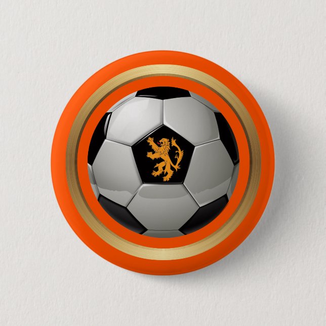 Macaron Rond 5 Cm Boule de football Pays-Bas, Lion hollandais sur or (Devant)