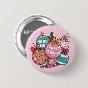 Macaron Rond 5 Cm Boule disco Ho Ho Ho Noël Rétro Tendance Vintage
