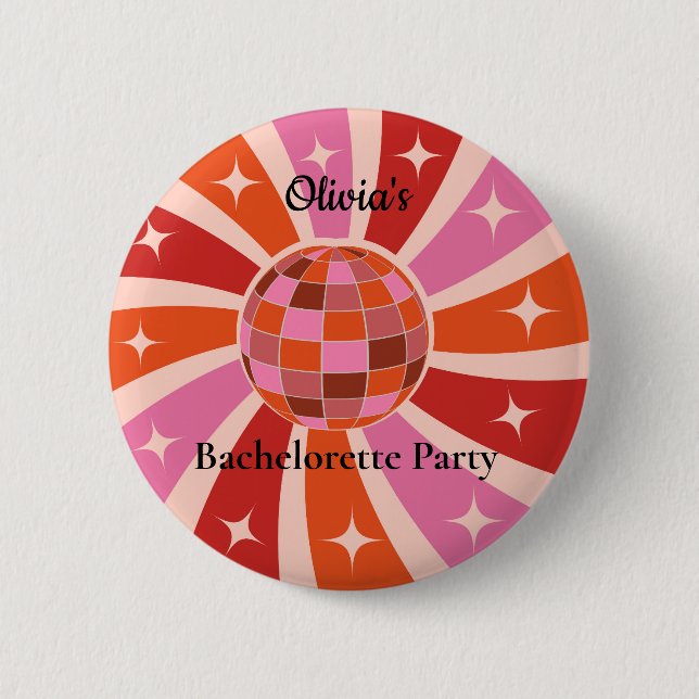 Macaron Rond 5 Cm Boule Disco Retro Personnalisée Bachelorette (Devant)
