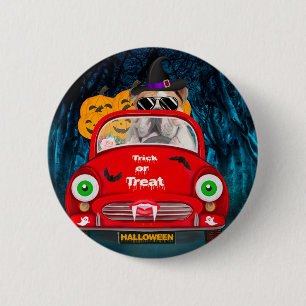 Macaron Rond 5 Cm Bouledogue anglais conduisant une voiture Hallowee