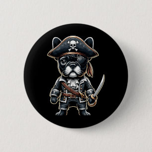 Macaron Rond 5 Cm Bouledogue français Chien Pirate Halloween Party