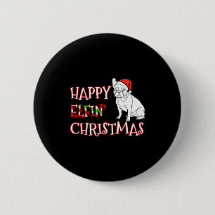 Macaron Rond 5 Cm Bouledogue Français Drôle de Chapeau de Père Noël