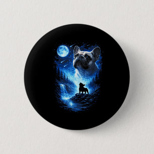 Macaron Rond 5 Cm Bouledogue français hurlant à la lune nuit étoilée