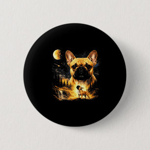 Macaron Rond 5 Cm Bouledogue français hurlant à la lune vintage 90s