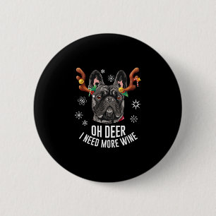 Macaron Rond 5 Cm Bouledogue français noir de Noël bois de cerf vin 