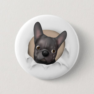 Macaron Rond 5 Cm Bouledogue français (noir) éclatant