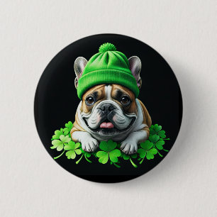 Macaron Rond 5 Cm Bouledogue français Saint-Patrick Chance de trèfle