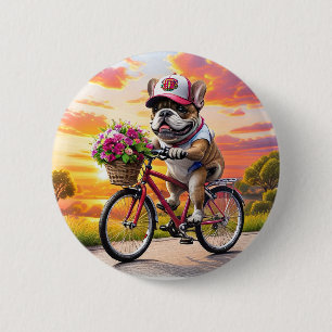 Macaron Rond 5 Cm Bouledogue français vélo French Bulldog