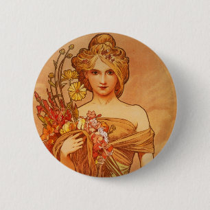 Macaron Rond 5 Cm Bouquet d'Alphonse (Alfons) Mucha