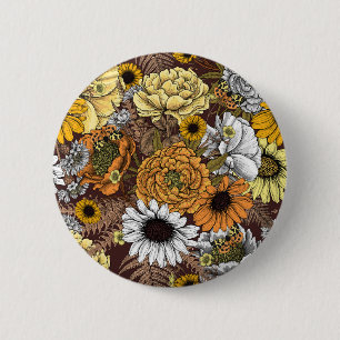 Macaron Rond 5 Cm Bouquet de fleurs - roses, pivoines, marguerites e
