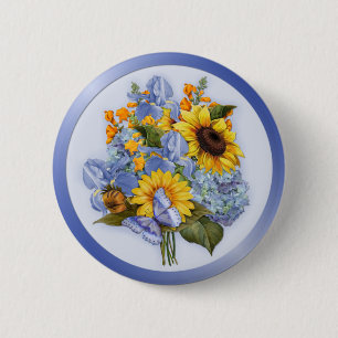Macaron Rond 5 Cm Bouquet de tournesol d'été