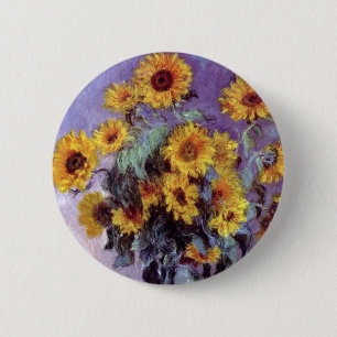 Macaron Rond 5 Cm Bouquet de tournesols par Claude Monet, Art vintag