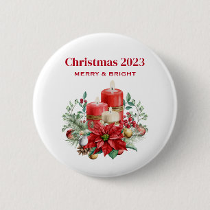 Macaron Rond 5 Cm Bouquet Festif et Poinsettia Noël