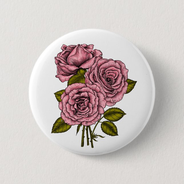 Macaron Rond 5 Cm Bouquet rose roses (Devant)