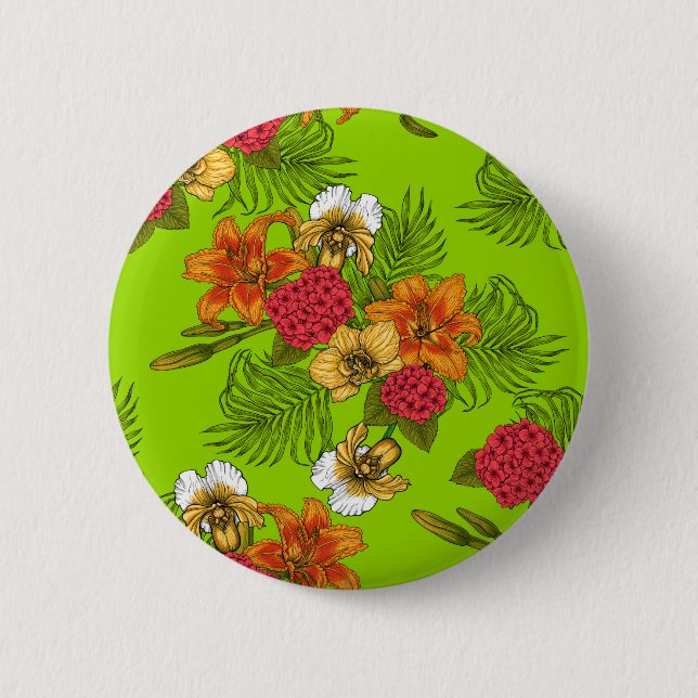 Macaron Rond 5 Cm Bouquet tropical (Devant)