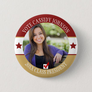 Macaron Rond 5 Cm Bourgogne & Gold School Élection corps étudiant Vo