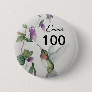 Macaron Rond 5 Cm Bouton 100e anniversaire de jolies fleurs d'oiseau