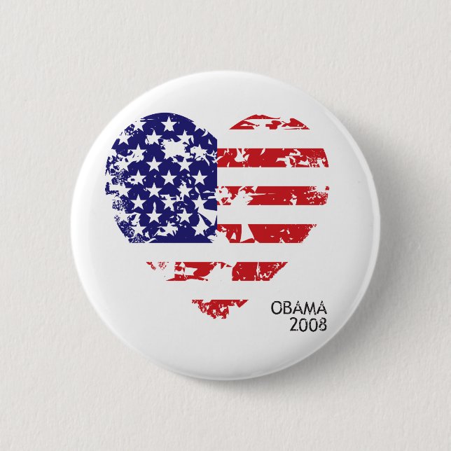 Macaron Rond 5 Cm Bouton 2008 de drapeau de coeur d'Obama 61025 (Devant)
