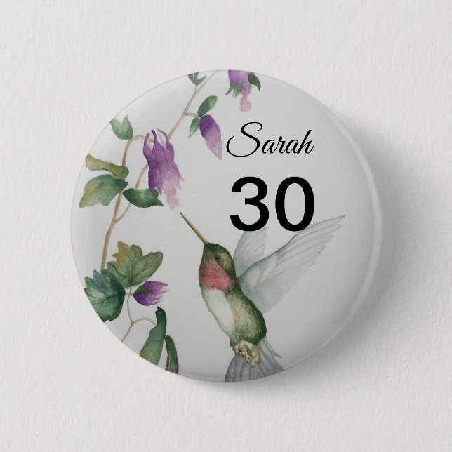 Macaron Rond 5 Cm Bouton 30e anniversaire Joli oiseau Fleurs de jard (Devant)