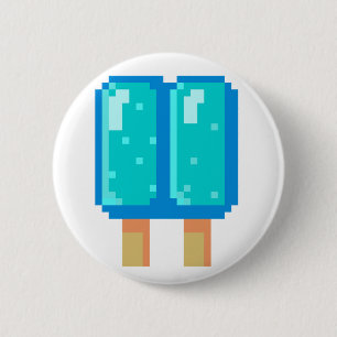 Macaron Rond 5 Cm Bouton à 8 bits bleu d'art de pixel de Popsicle