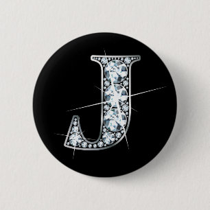Macaron Rond 5 Cm Bouton à bille de diamant "J"