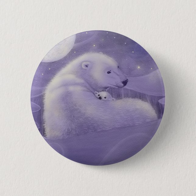 Macaron Rond 5 Cm Bouton à épingler Ours polaire et ourson Gentil Hi (Devant)