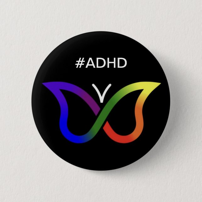 Macaron Rond 5 Cm Bouton #ADHD Butterfly Neurodiversity Badton (Devant)