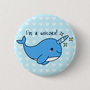 Macaron Rond 5 Cm Bouton adorable de Kawaii Narwhal